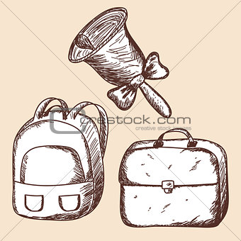 School bags and bell sketch.