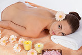 attractive healthy caucasian woman hot stone massage wellness 
