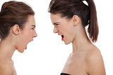 two young girls angry shouting loud isolated