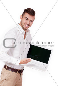 young adult business man and notebook isolated 