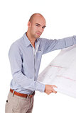 young adult businessman architect with blueprint 