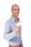 young successful businessman with blank business card