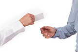 hands and business card closeup isolated 