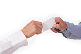 hands and business card closeup isolated 