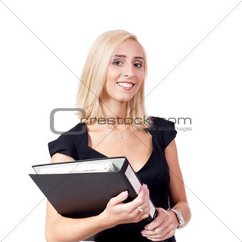 smiling young business woman with folder portrait
