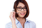 young smiling asian businesswoman call center agent isolated