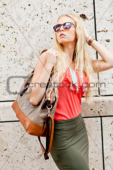 attractive young blonde woman city lifestyle outdoor