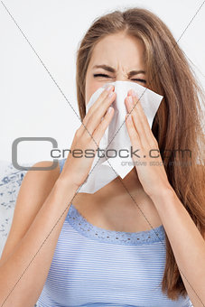 young brunette woman with flu cold influenza 
