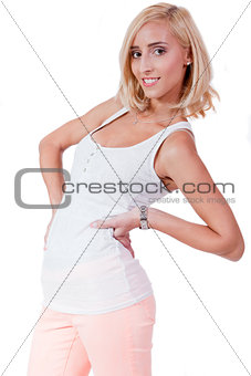 attractive young smiling blonde woman isolated