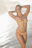 Gorgeous blonde in bikini posing at the beach