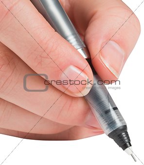 Businesswomans hand writing with pen