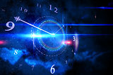 Blue glowing technology design with clock