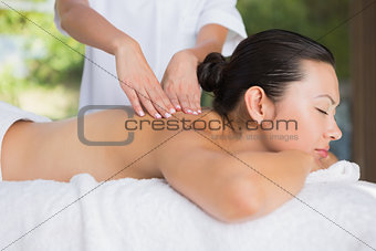 Content brunette getting a back massage