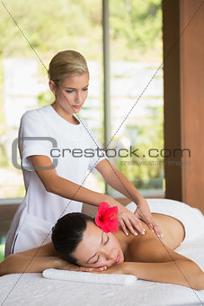 Brunette enjoying a peaceful massage
