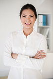 Casual asian businesswoman smiling at camera