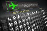 Black departures board for american cities
