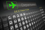 Black departures board for cities