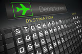 Black departures board for nordic cities