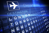 Blue departures board for major cities
