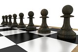Black chess pawns on board