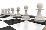 White chess pawns on board