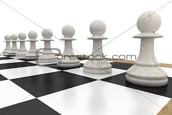 White chess pawns on board