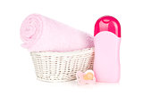 Baby shampoo, pacifier and towel for girl