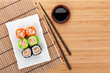 Colorful sushi maki with tobiko