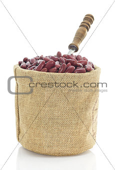 Kidney beans in Sacks fodder on white background