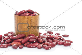 Kidney  beans in wood cup on white background