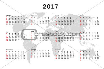 2017 Calendar for agenda with world map