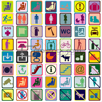 Colored signs icons used in transportation means