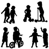 Couples of children silhouette