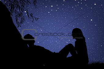 Lovers under night sky
