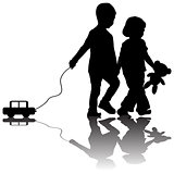 Pair of children with toy car