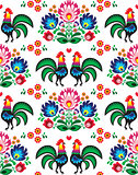 Seamless Polish folk art pattern with roosters - Wzory Lowickie, wycinanka