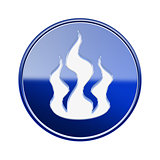Fire icon glossy blue, isolated on white background