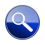 Magnifier icon glossy blue, isolated on white background