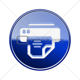 Printer icon glossy blue, isolated on white background