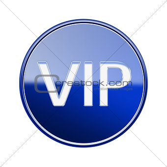 VIP icon glossy blue, isolated on white background