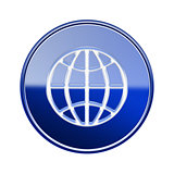 Globe icon glossy blue, isolated on white background