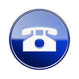 Phone icon glossy blue, isolated on white background
