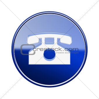 Phone icon glossy blue, isolated on white background
