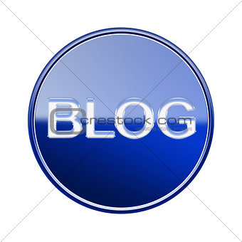Blog icon glossy blue, isolated on white background
