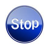 Stop icon glossy blue, isolated on white background
