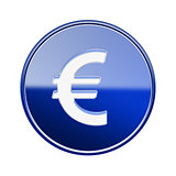 Euro icon glossy blue, isolated on white background