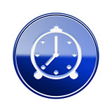 alarm clock icon glossy blue, isolated on white background