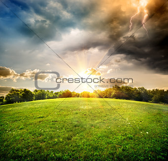 Bright lightning over field