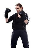Young woman in boxing gloves on a white background
