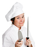 Chef Sharpens Kitchen Knife